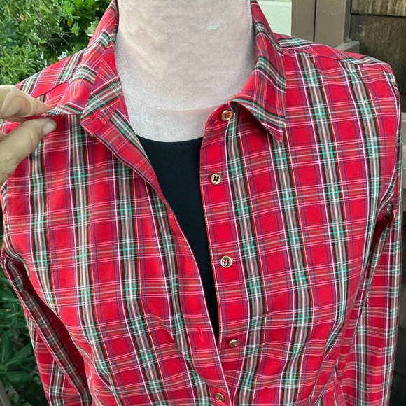 Talbots red christmas plaid button down blouse size 4 - Picture 9 of 13